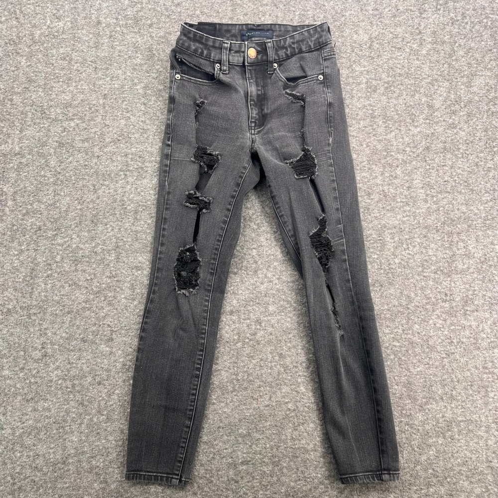 Aeropostale Women High Rise Jegging Distressed Washed Black Skinny Jeans 0 Short